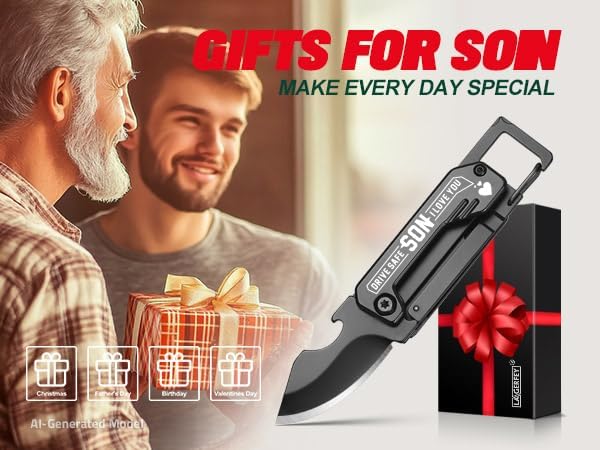 Gifts for Son - Son Gifts from Mom, Dad, Keychain Multitool with 1.8inch Blade - Son's Gift, Sons Christmas Birthday Gift - Small Knife for Every Day Carry, Portable Tool for Camping, Hiking