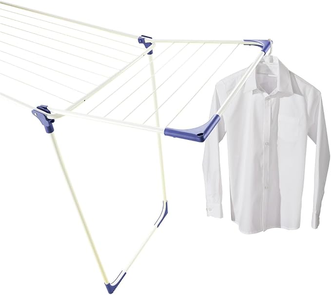 Leifheit Classic 180 Solid Standing Clothes Airer Laundry Hanger, Folding Clothes Rack for Outdoor and Indoor, 18 m Clothes Horse with 4 End Hooks for Hangers