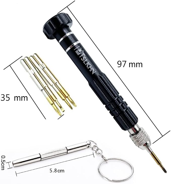 PTSLKHN Eyeglass Repair Kit, 5-in-1 Multifunctional Small Screwdriver, S2 Steel Eyeglass Screwdriver Kit for Eyeglass, Sunglasses, Electronics, Cellphone, Jewelry and More (Black 5in1)