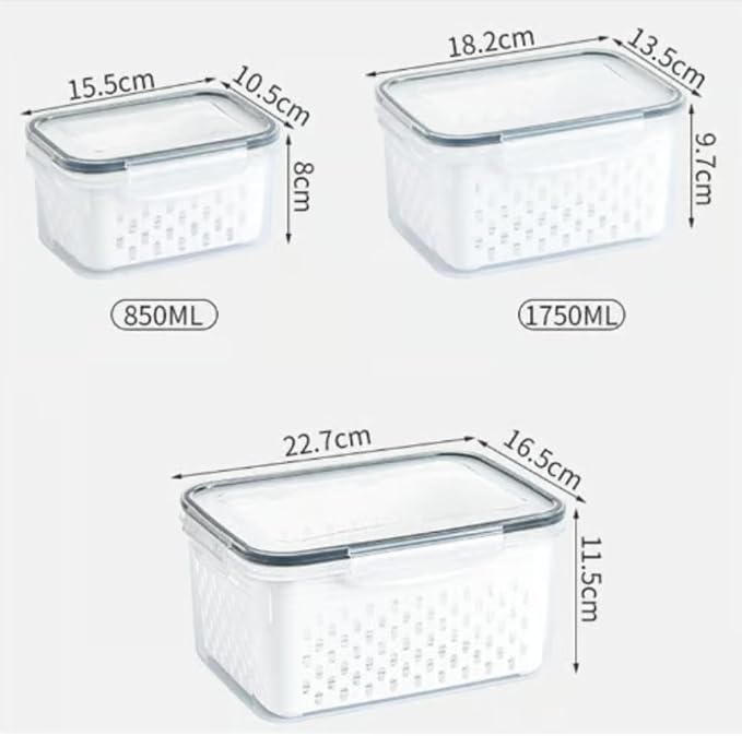 4 in 1 Food Storage Container, Fruit Storage Containers for Fridge, Produce Storage Containers with Lid and Strainer, Including Drain Basket, Multipurpose Large Fruit Containers for Fridge (L-White)