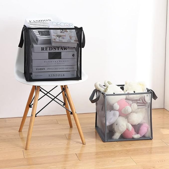 SOUJOY 4Pcs Pop Up Laundry Baskets, 13 Inch Collapsible Mesh Popup Clothes Hampers, Portable and Foldable Washing Bin with Handles for Home, Dorm, Travel and Storage, Black