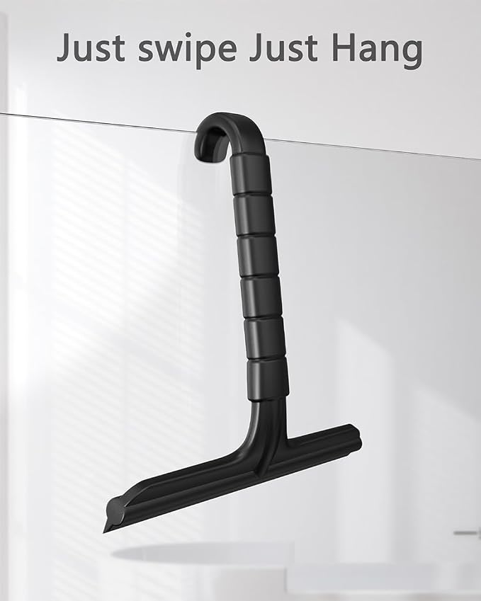 Shower Squeegee for Glass Doors, 8 Inch Bathroom Squeegee for Shower Glass | Window Squeegee for Tile Shower Walls, Car - Ergonomic Silicone Streak-Free Squeegee with Hook, Rust-Proof, No-Squeak