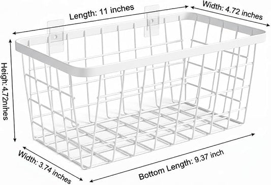 LeleCAT White Hanging Kitchen Baskets For Storage Adhesive Sturdy Small Wire Storage Baskets No Drilling Wall Mounted Kitchen Food Pantry Bathroom Shelf Storage, 4 PACK,White