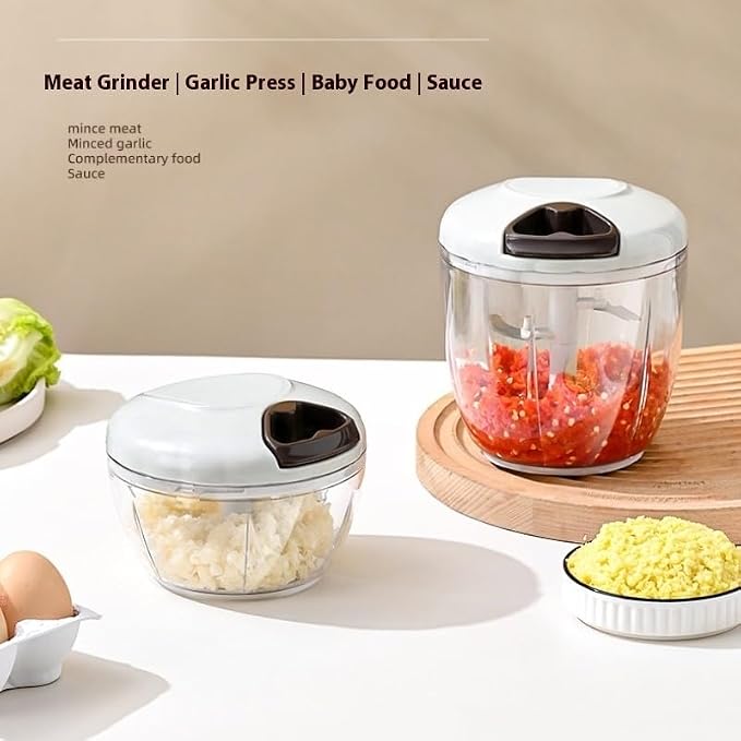 Food Chopper Hand Pull String Vegetable Cutter Onions Garlic Chopper Portable Food Mincer for Garlic Ginger Herbs Nuts Durable Kitchen Food Processor (500 ML)