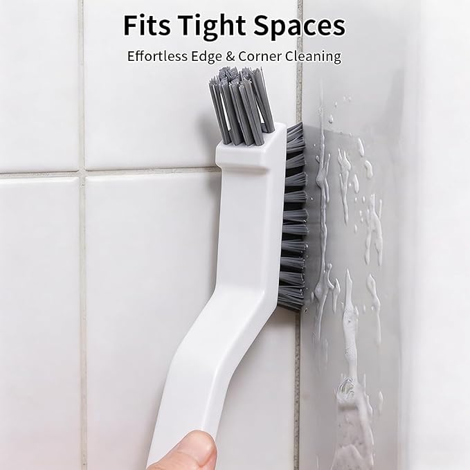 3-in-1 Grout Brush and Crevice Cleaner,with V-Shaped Bristles & Hair Clip-Multi-Surface Gap Cleaning Tool for Bathroom Tiles,Kitchen,Window Tracks,and Narrow Corners (White)