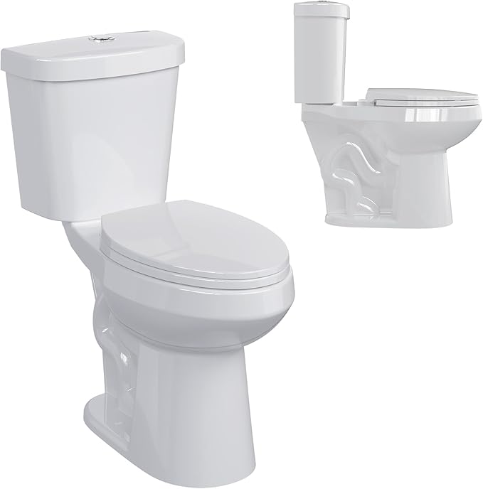 Two-Piece Toilets for Bathrooms, Comfort ADA Height 19", Elongated with Soft Close Seat, Power Flush 1.28 GPF