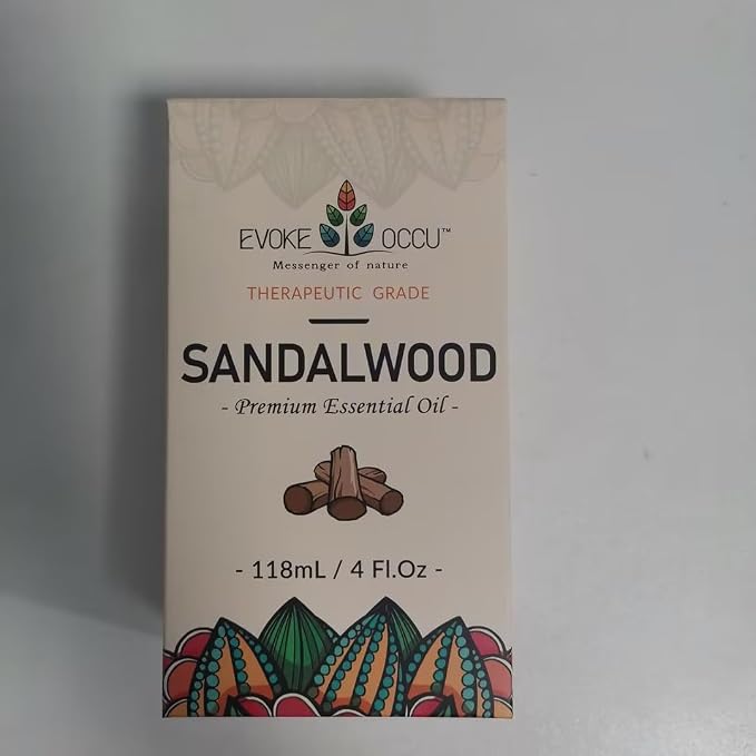EVOKE OCCU Sandalwood Essential Oil for Skin Care, Diffuser & Candle Making | for Perfume, Hair Care, Massage, Sleep & Meditation, DIY Soap, Laundry Dryer Balls, Men & Women - 118ml / 4 fl oz