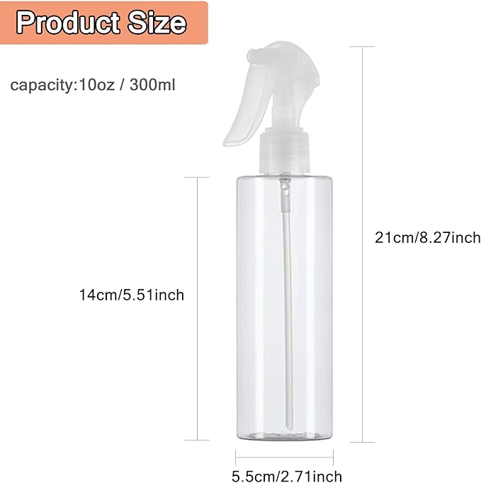 3 Pack 10 oz/300ml Plastic Spray Bottles, BPA-Free Empty Fine Mist Spray Bottles, Leak-Proof Safety Valve Sprayer for Hair, Plants, Cleaning & Pet Care (Not Continuous)