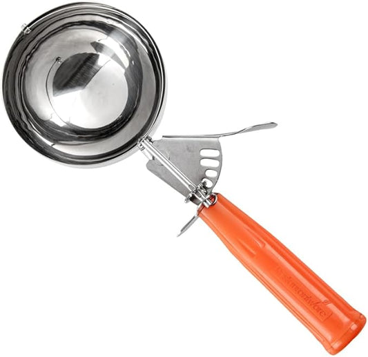 Restaurantware Bundle: 3 Ice Cream Scoops Trigger Release Stainless Steel Dishers 2/4 / 8 Ounce Cookie Scoops For Baking, Yellow, Gray and Orange, Portion Control, Cookie Dough, Cupcake Batter