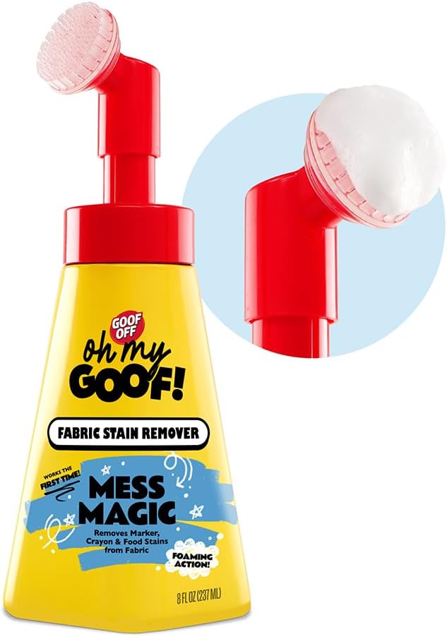 oh my GOOF! Mess Magic Fabric Stain Remover, 8 oz. Foam Stain Remover with Built-In Silicone Scrubber, Helps Remove Food, Marker, Crayon and Ink Marks