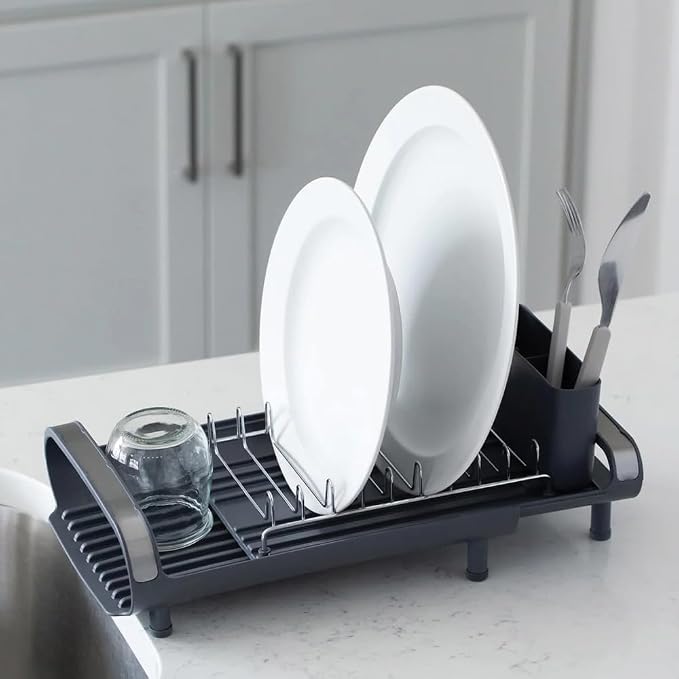 Better Houseware in Sink Dish Drying Rack, Dish Drying Rack in Sink with Non-Slip Handles, Stainless Steel Space-Saving Design, Dish Rack Holds 8 Plates, 12.25 x 18 x 10.75 Inch, Gray