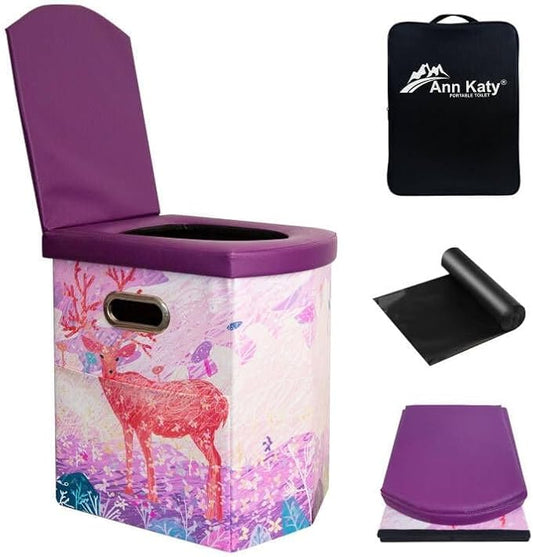 Ann Katy Upgrade XL Portable Toilet for Adults, Extra Large Portable Travel Floding Toilet, Camping Tall Toilets with Lid for Adults and Kids Compact Potty for Car,Hiking,Beach and Camping