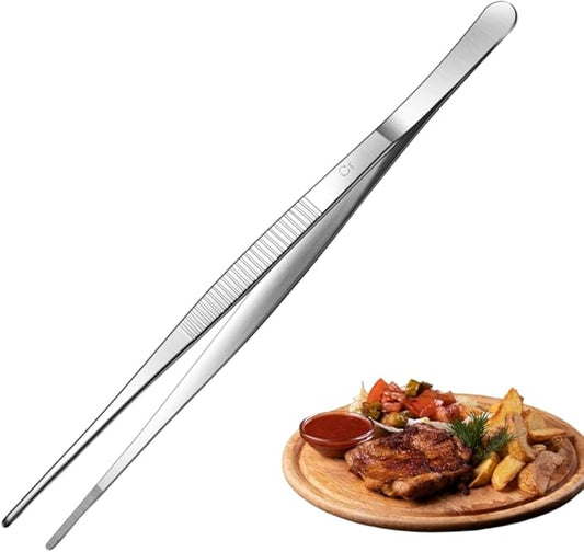 Aniso long tweezers with precision serrated kitchen tweezers tongs for barbecue and hand-made stainless steel cooking tweezers(12 inches)