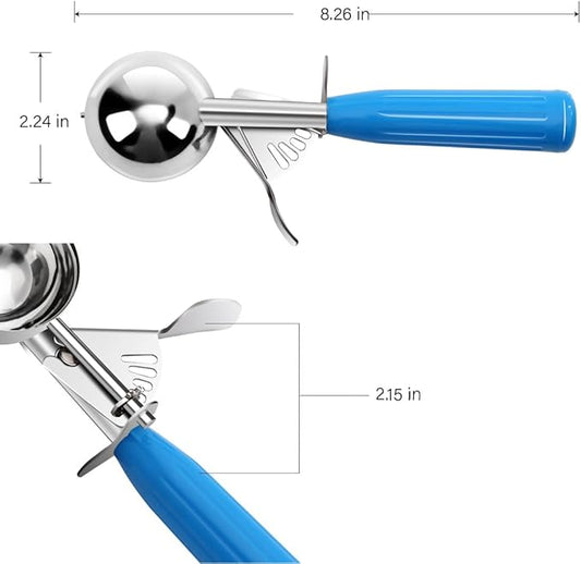 TOPKITCHEN Commercial-Grade Ice Cream Scoop 2 oz, 18/8 Stainless Steel Cookie Scoop with Plastic Handle, Portion Control Disher Scoop for Bakeries, Restaurants & Dessert Shops, #16, Blue