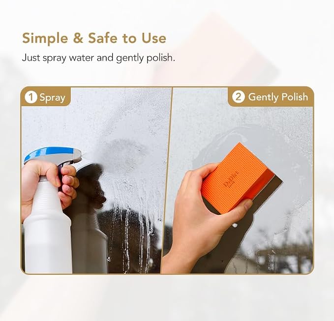 DrDirt Limescale Eraser for Glass, Professional Hard Water Stain Remover Tool for Windows, Shower Screens and Mirrors, Non-Chemical Abrasive Cleaning Block