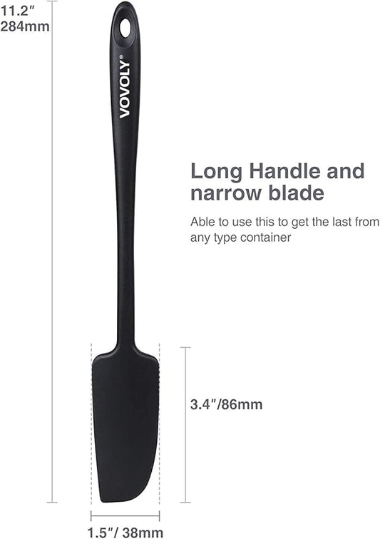 Silicone Jar Spatula, Small Rubber Scraper, Spatulas Silicone Heat Resistant, Seamless,Non StIck Cookware 11.2 Inch, Black.