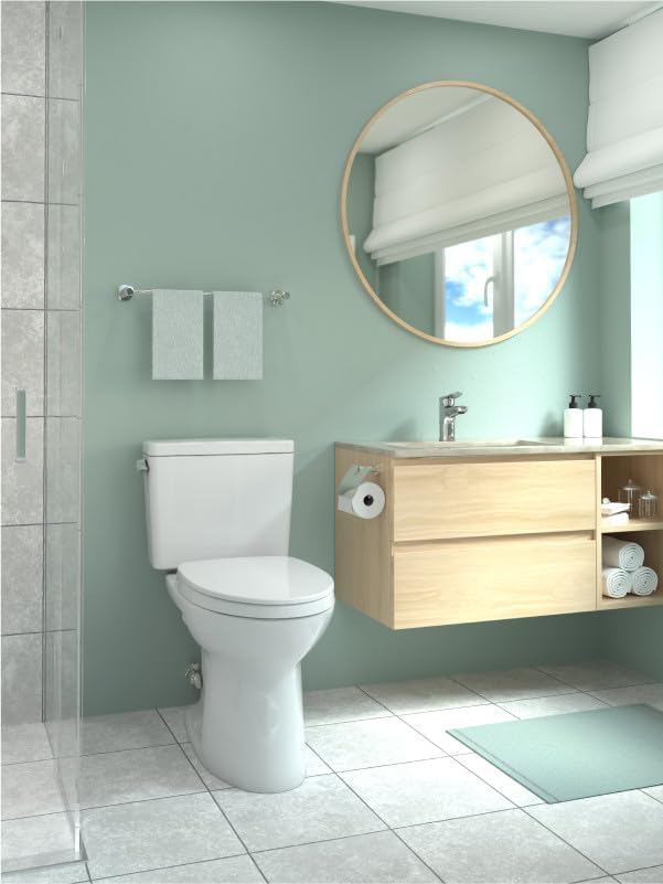 TOTO Drake Two-Piece Elongated 1.28 GPF Universal Height TORNADO FLUSH Toilet with CEFIONTECT and SoftClose Seat, WASHLET+ Ready, Cotton White - MS776124CEFG#01