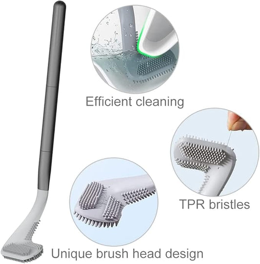 Toilet Brush, Long Handle Golf Toilet Brush with Holder 360° Deep Cleaning Flexible Silicone Toilet Cleaner Brush Wall Mounted for Bathroom (2Pcs Black)