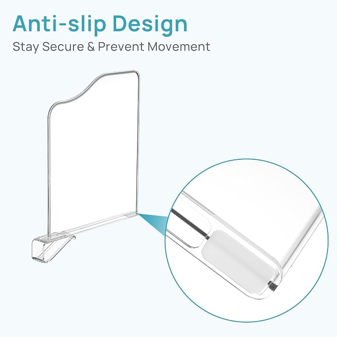 Vtopmart 12" Extra Tall x 12" Deep Shelf Dividers for Closet Organization, 4 Pack Clear Closet Organizers for Deep Shelves, Maximizing Vertical Space for Sweaters, Jeans and Clothes Storage