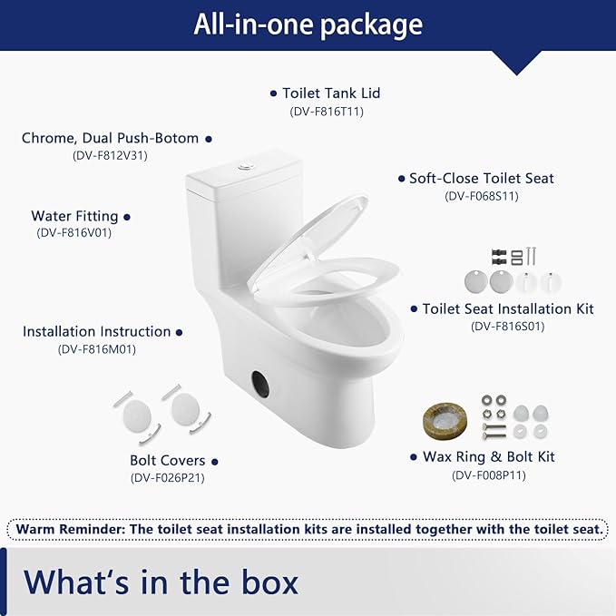 DeerValley Elongated One Piece Toilet with Standard Height Quick Release Seat Dual Flush 1.1/1.6 GPF White 12" Rough In Bathroom Toilet