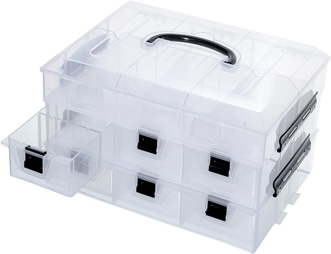 MyGift 11 Inch Clear Plastic Storage Box Container, Arts and Crafts Sewing Supplies Organizer Case with Black Accents, 24 Customizable Compartments, and 6 Drawers with Removable Dividers | Sewing Supplies Organizer Case with Black Accents, 24 Customiza...