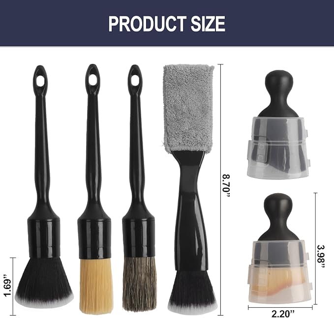 6PCS Car Detailing Brush Set, Boars Hair Car Detailing Brushes, Ultra Soft No Scratch Interior Detail Brush, Car Duster, Car Interior Detailing kit, Car Cleaning Supplies kit for Leather, Air Vents