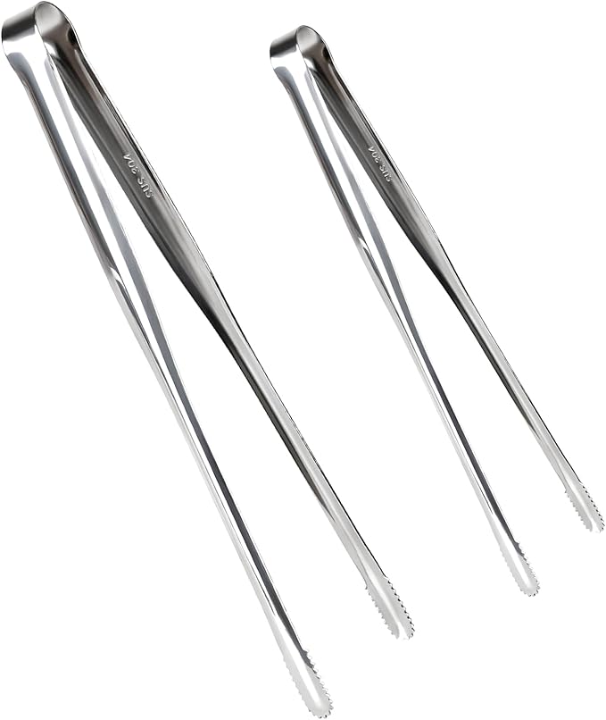 Precision Serrated Non-Slip Tips Cooking Tongs, 2 Pack Stainless Steel Cooking Tongs - Korean BBQ Tongs Long-Handled Anti-Slip Food Clips for Grilling, Frying & Serving