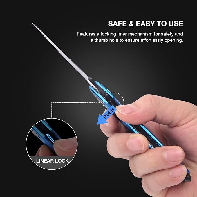 FUNBRO EDC Multitool Carabiner with Knife, Bottle Opener | Window Breaker and Screwdriver, Knives Tools for Men Outdoor Camping (Blue)