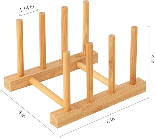 HBlife Bamboo Dish Plate Bowl Cup Book Pot Lid Cutting Board Drying Rack Stand Drainer Storage Holder Organizer Kitchen Cabinet(Keep Dry)