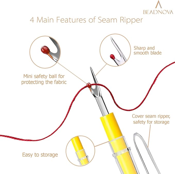 BEADNOVA Seam Ripper 4pcs Stitch Eraser Thread Cutter Small Clothes Tag Remover Seam Rippers for Sewing Crafting Thread Removing (4 Colors)