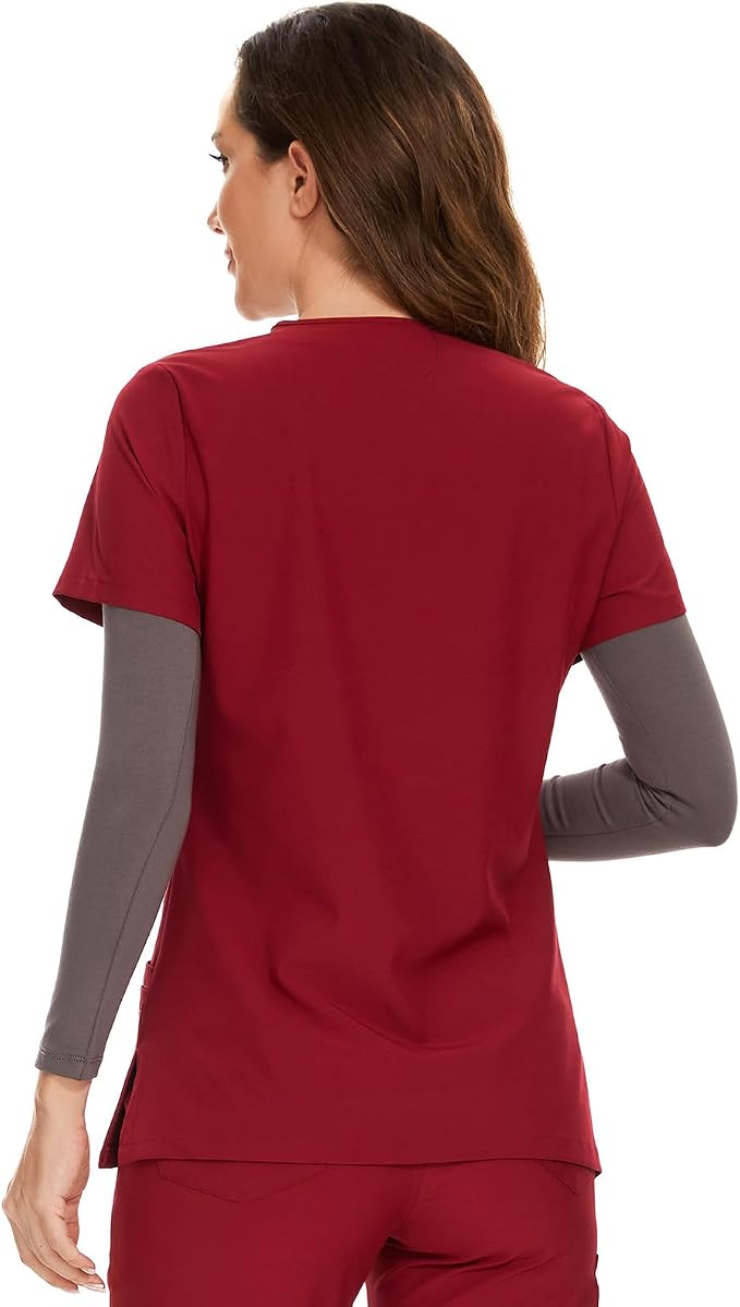 Scrubs Tops for Woman - Soft Stretch, V-Neck Tops | 3 Pockets, Side Split Design, Short Sleeve, Breathable & Lightweight Nursing Shirt, Easy-Care Fabric for All-Day Comfort