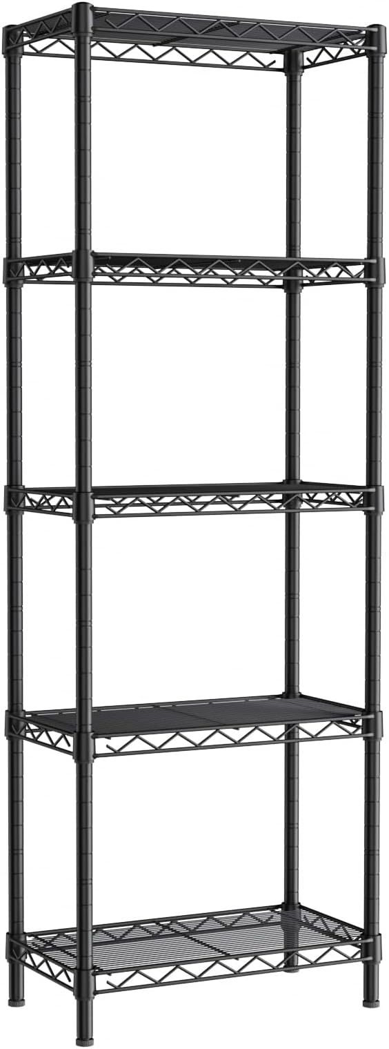 Golpart 5Tier Adjustable Storage Shelves Metal Wire Shelving Standing Shelf | Utility Heavy Duty Unit Rack Closet Organize for Home Kitchen Laundry Room Organization Pantry 10"Dx16"Wx55"H Black