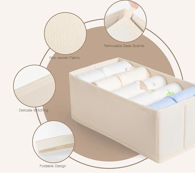 6 Pack Baby Clothes Organizer, Dresser Drawer Organizer for Baby Clothes, Foldable Fabric Closet Drawer Storage Bins, Dresser Dividers for Bras, Socks, Ties & Scarves