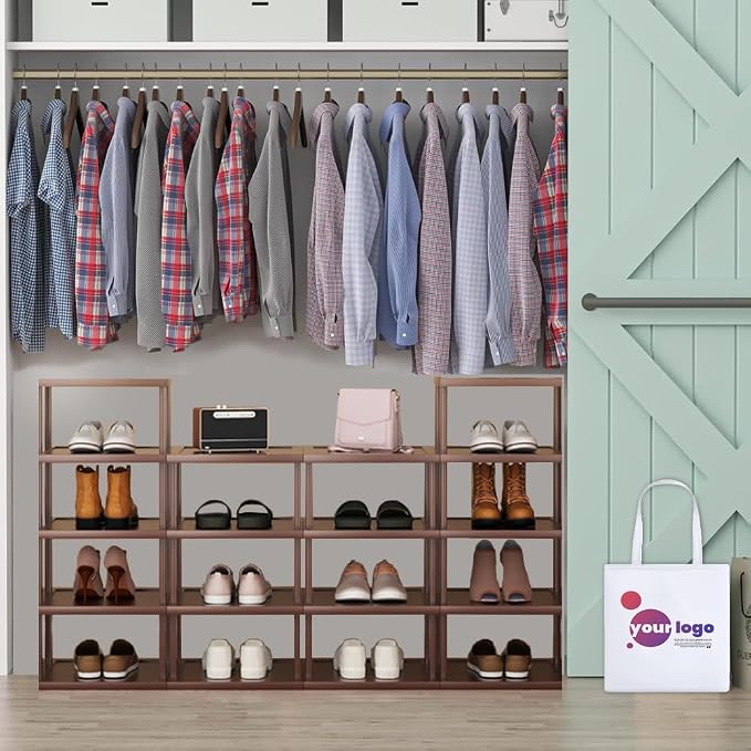 AFOORD Vertical Shoe Rack-Tall Narrow Shoe Rack Organizer for Small Spaces,17Tier Bamboo Shoen Shelf for Entryway,Closet,Corner,Doorway,Skinny Shoe Shelf Space Saving Shoe Storage,Free Stackable DIY