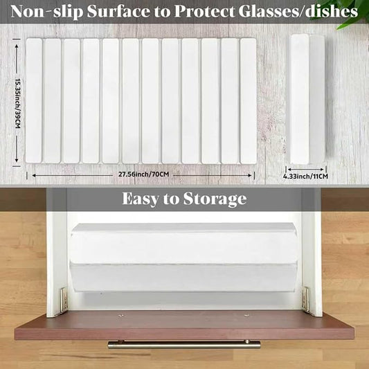Large Stone Dish Drying Mats for Kitchen Counter, Fast Drying Collapsible Dish Drying Mat, Eco-Friendly Absorbent Diatomaceous Earth Mats for Dishes Cups, Match Any Countertop (White 28"×16" & 8"x4")