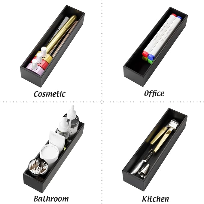 Black Bamboo Drawer Organizer 12"x 3", Utensil Holder for Kitchen Drawer | Silverware Cutlery Utensil Tray, Multi-Use Drawer Dividers Boxes for Bathroom Counter, Cabinet, Office, RV, Makeup, Jewelry
