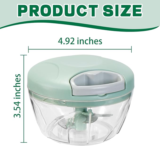 Manual Food Processor Vegetable Chopper, Portable Hand Pull String Garlic Mincer Onion Cutter for Veggies, Suitable for Vegetables, Ginger, Garlic, Fruits, Onion, Potato, Salad (Green 500 ml)
