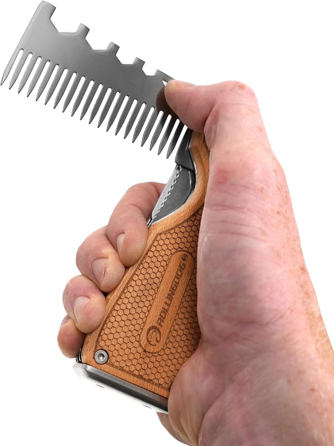 ROLLINGDOG 14 in 1 Paint Scraper Tool | Folding Painters Tool with Beech Wooden Handle Includes Roller and Brush Cleaner, Nail Puller, Putty Knife Scraper