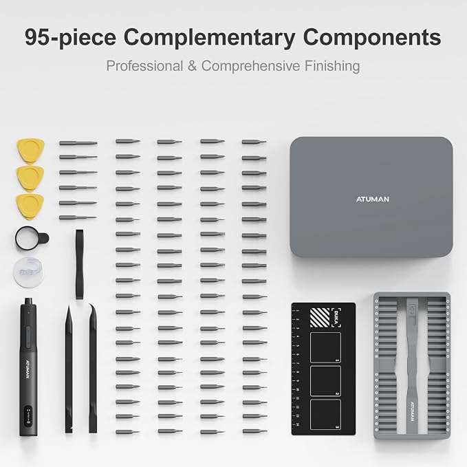 95 in 1 Precision Electric Screwdriver Set with 86 Magnetic Bits, 0.4N.m Torque, Visual Screen, 3-Gear Control & Magnetic Mat, Repair Tool Kit for iPhone, Laptop, Watch, Glasses