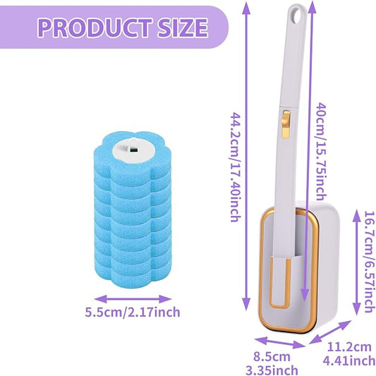 Toilet Brush Handle Kit, Toilet Wand Brush Head Disc, Disposable Toilet Bowl Cleaner Wand, Easy to Install for Bathroom Cleaning (Gray Cleaning Brush + 18 Blue Replacement Heads)