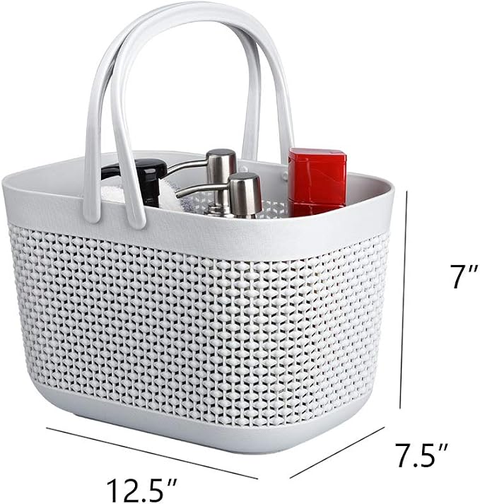 UUJOLY Plastic Protable Shower Caddy Basket, Storage Organizer, Grey, 3Pack | Bottom Drain Holes, Keep Dry, Sturdy and Durable, Easy to Carry for Bathroom, Kitchen, Dorm Room, RV, College