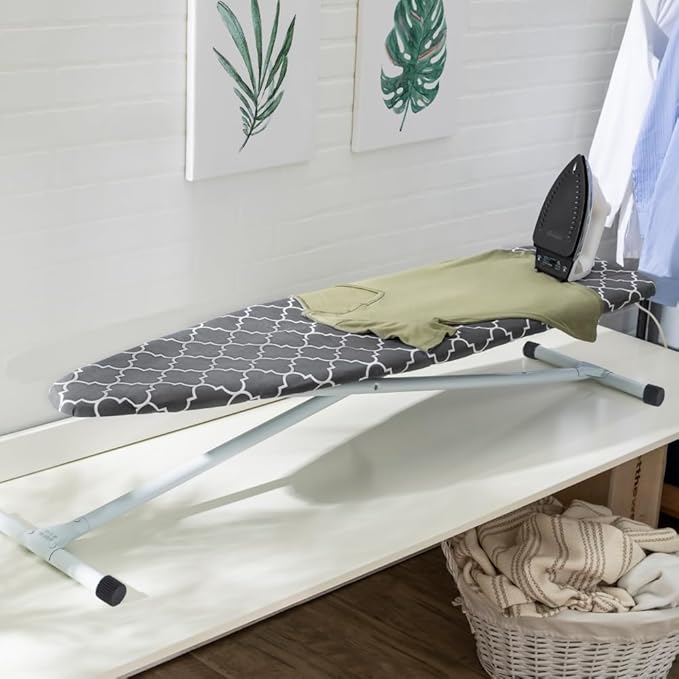 Seymour Full Size Ironing Board with Cover & Pad β USA-Made with Enhanced Grip Feet for Extra Stability β Adjustable Steel T-Legs 35" High β Perforated Top β Durable Iron Board for Home