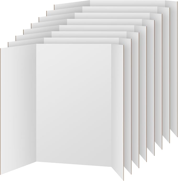 VinTS 8 PCS 36" x 48" Trifold Poster Board,White Display Tri-fold Cardboard | Large White Tri-fold Poster Board,Thick Corrugated Cardboard for School Projects,Science Fair,Graduation,Photo Exhibitions