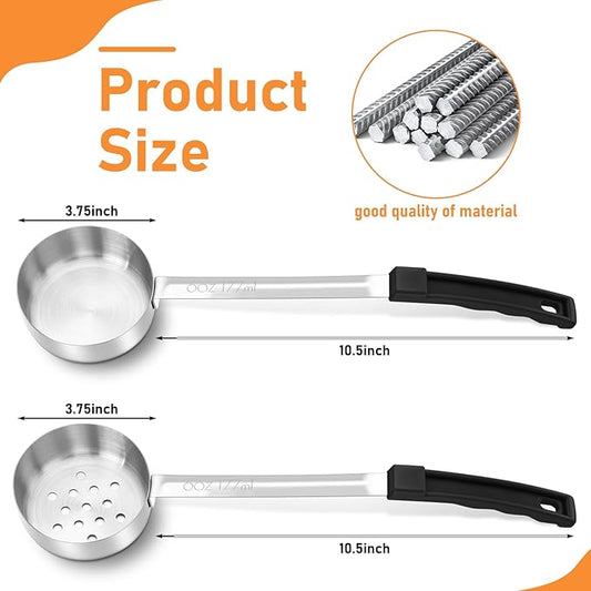 Teenyyou 4 Pcs Portion Control Serving Spoons Portion Control Spoons Ladle Scoops Food Measuring Utensils Proportion Manage Slotted and Unslotted Scoops for Weight Loss(Black,6oz)