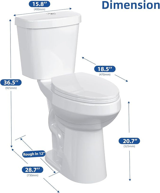 Two-Piece Toilets for Bathrooms, Extra Tall Toilet with 21" Height, Elongated with Soft Close Seat, Power Flush 1.28 GPF