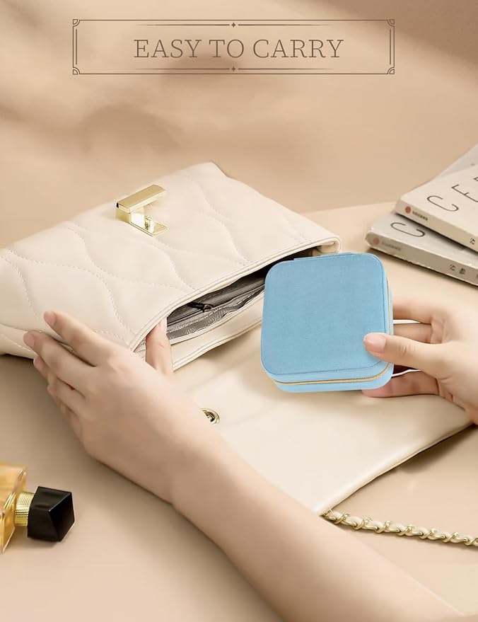 MFXIP Plush Velvet Travel Jewelry Case Small Jewelry Box Jewelry Organizer Storage Case Portable Jewelry Travel Case for Girls Womens Earring, Necklace, Rings,Bracelets with Mirror