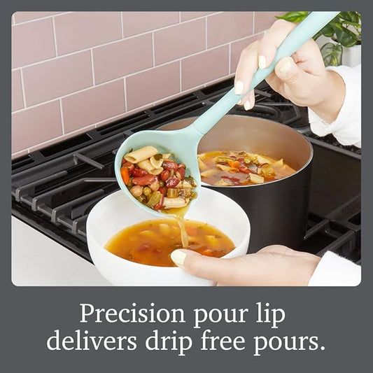 Tovolo Flex Core Silicone Ladle BPA Free Aqua Seafoam Green Deep Silicone Soup Ladle, Heat Resistant All Silicone Ladle Construction, Large Dishwasher Sage Soup Ladle Kitchen Utensil for Cooking