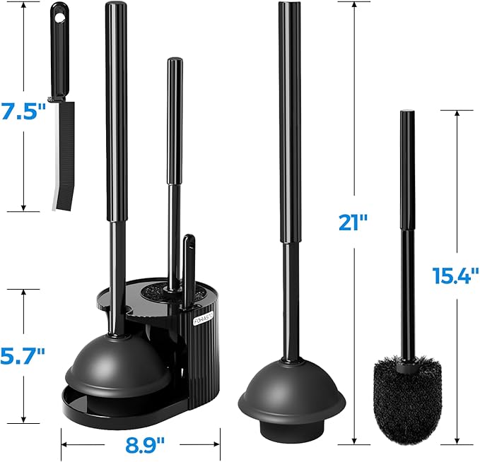 FORASTO 3 in 1 Toilet Brush and Plunger Set,Toilet Bowl Brush Plunger Set,Toilet Brush Plunger Combo,Cleaning Brush,Cleaning Supplies, Crevice Cleaning Brush, Bathroom Cleaning Tools