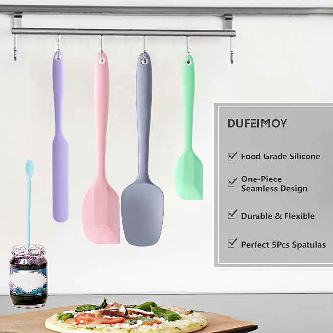 5 Piece Multicolor Silicone Spatula Set, Heat Resistant Rubber Spatulas Set, Silicone Kitchen Utensils Set Dishwasher Safe for Nonstick Cookware Baking Cooking
