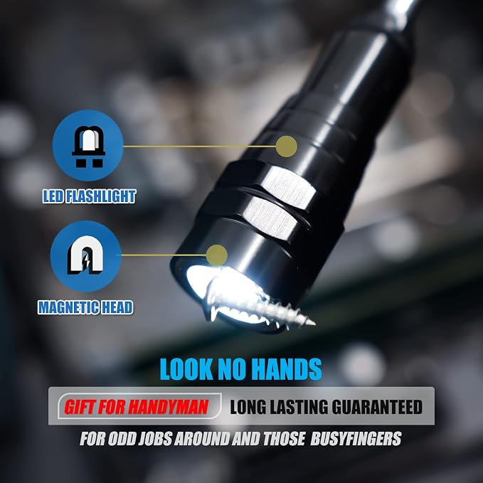 Magnetic Flashlight with Tool Magnetic Lanyard & Telescoping Magnet | Pickup Tool, Cool Gadgets, Gifts for Men, Dad, Husband, Women